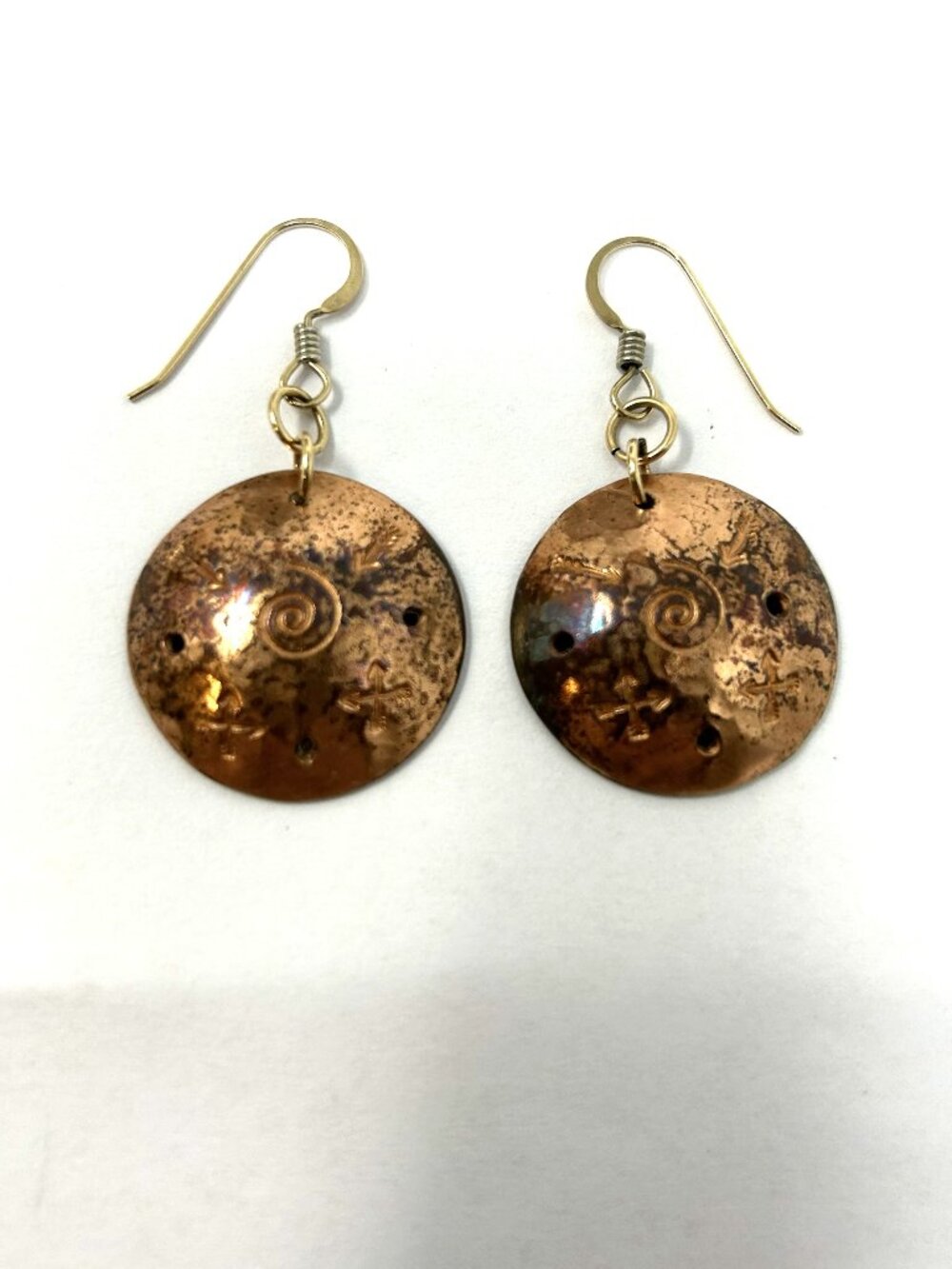 Vintage Copper Disc Earrings Native Southwestern Style 6.2g
